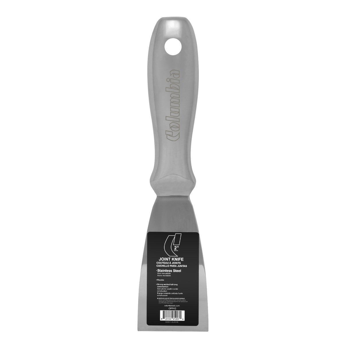 2-inch Columbia One Piece Putty Knife made with stainless steel blade, one-piece handle, and full tang construction