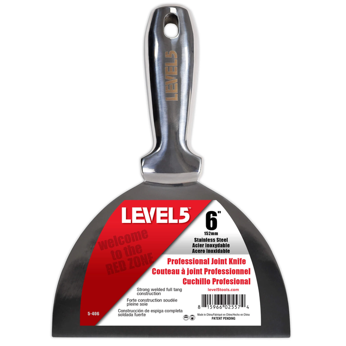 6-inch Level 5 One Piece Joint Knife with stainless steel blade and hang hole