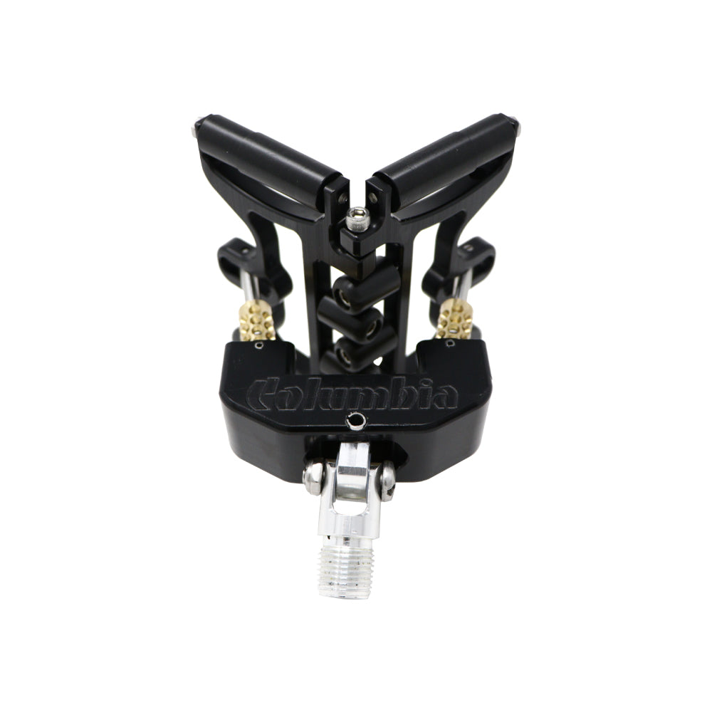 Black Columbia Corner Cobra made from billet aluminum and steel components with a black finish, back view