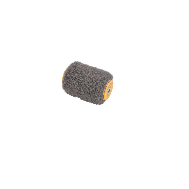 4-inch TapeTech Premium Drywall Compound Roller with grey nap and yellow frame, left quarter view