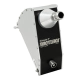 8-inch Columbia Throttle Box made from billet aluminum and steel components, featuring a threaded steel ball, springs, and black details, front view