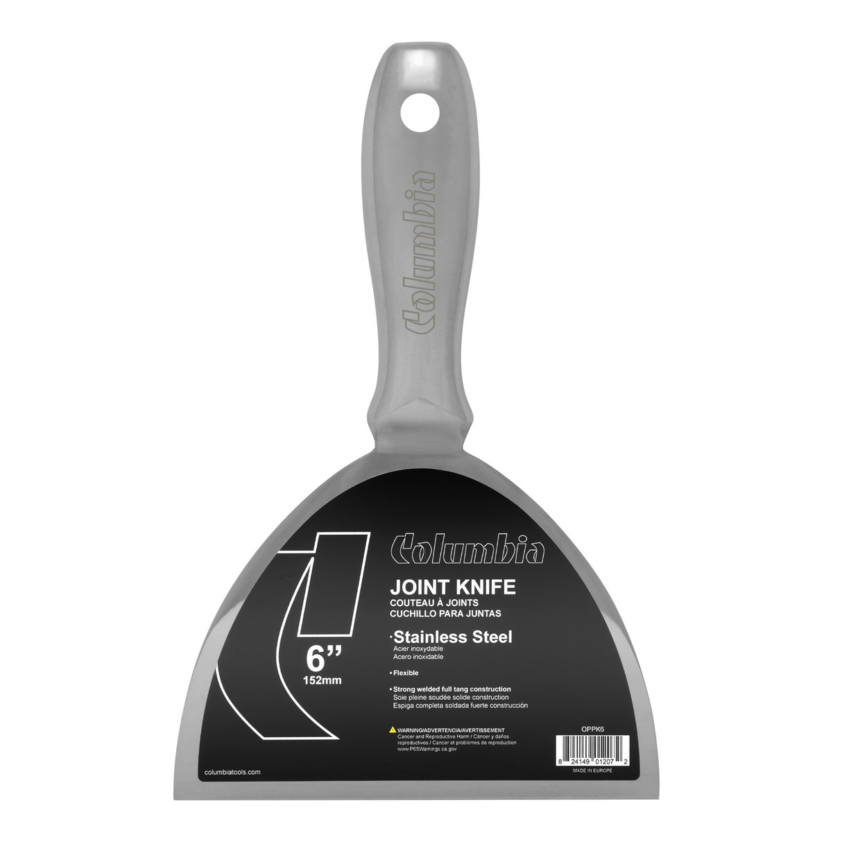 6-inch Columbia One Piece Putty Knife made with stainless steel blade, one-piece handle, and full tang construction