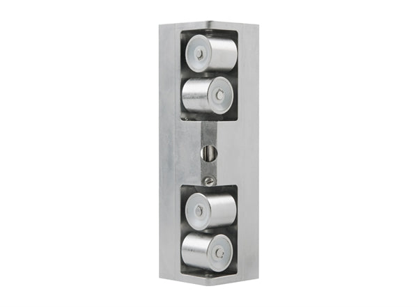 TapeTech 15TTE Inside Corner Roller with grey body and 4 stainless steel wheels, front view