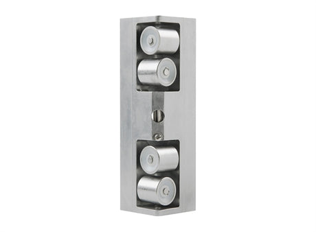 TapeTech 15TTE Inside Corner Roller with grey body and 4 stainless steel wheels, front view