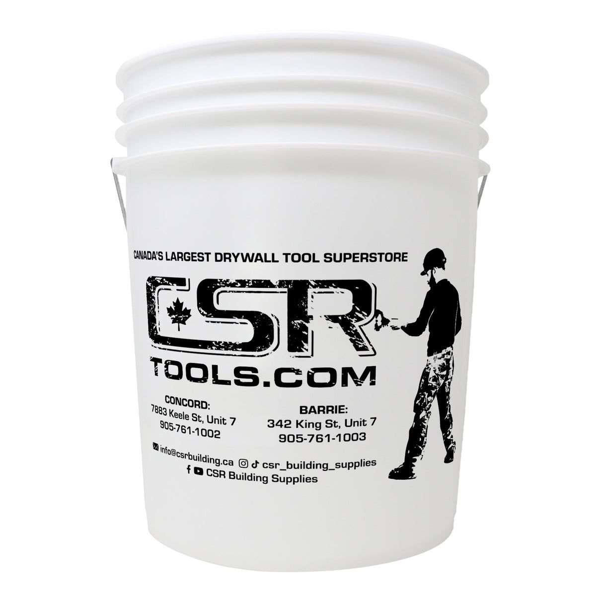 White 5-gallon CSR anniversary bucket with steel wire handle and plastic grip