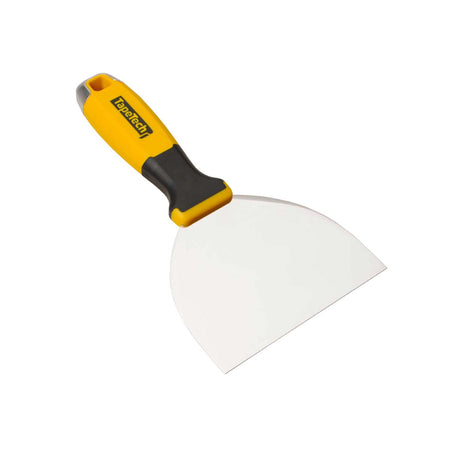 5-inch TapeTech Premium Stainless Steel Joint Knife with oversized yellow and black rubber handle and alloy hammer end