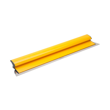 32-inch TapeTech Premium Finishing Knife with yellow composite frame, grey end caps, and stainless steel blade, quarter view